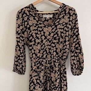 Gerard Darel Black & Tan Flowered Printed Silk Dress_Size 42